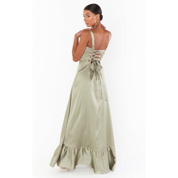 Show Me Your Mumu Clarissa Corset Dress in Moss Green Luxe Satin XL NWT - Picture 9 of 9